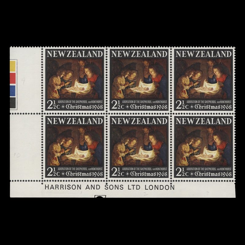 New Zealand 1968 (MNH) 2½d Christmas imprint/traffic light block