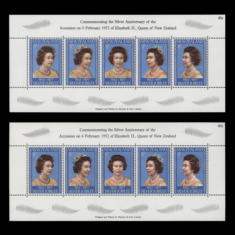 New Zealand 1977 (Variety) Silver Jubilee miniature sheet with salmon shift