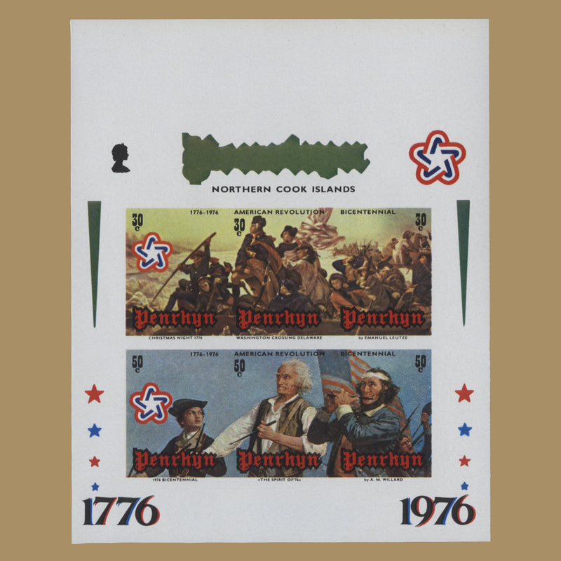 Penrhyn 1976 American Revolution Bicentenary imperf proof miniature sheet missing gold