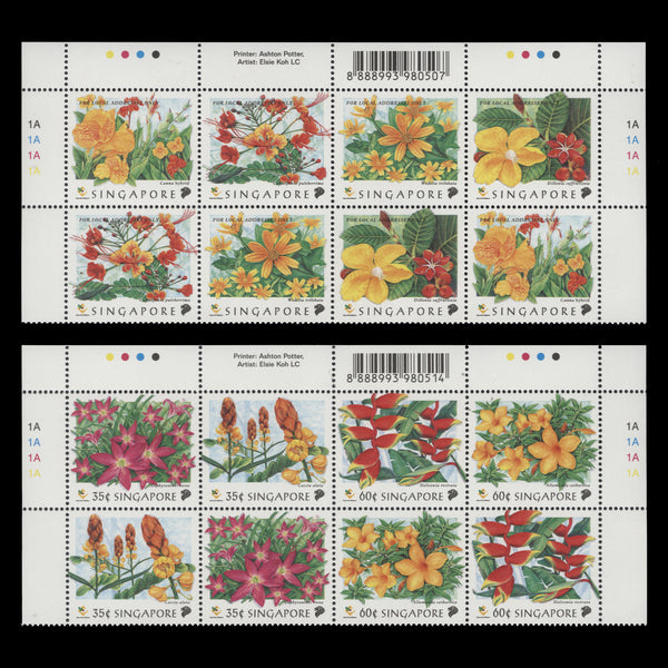 Singapore 1998 (MNH) Flowers plate blocks