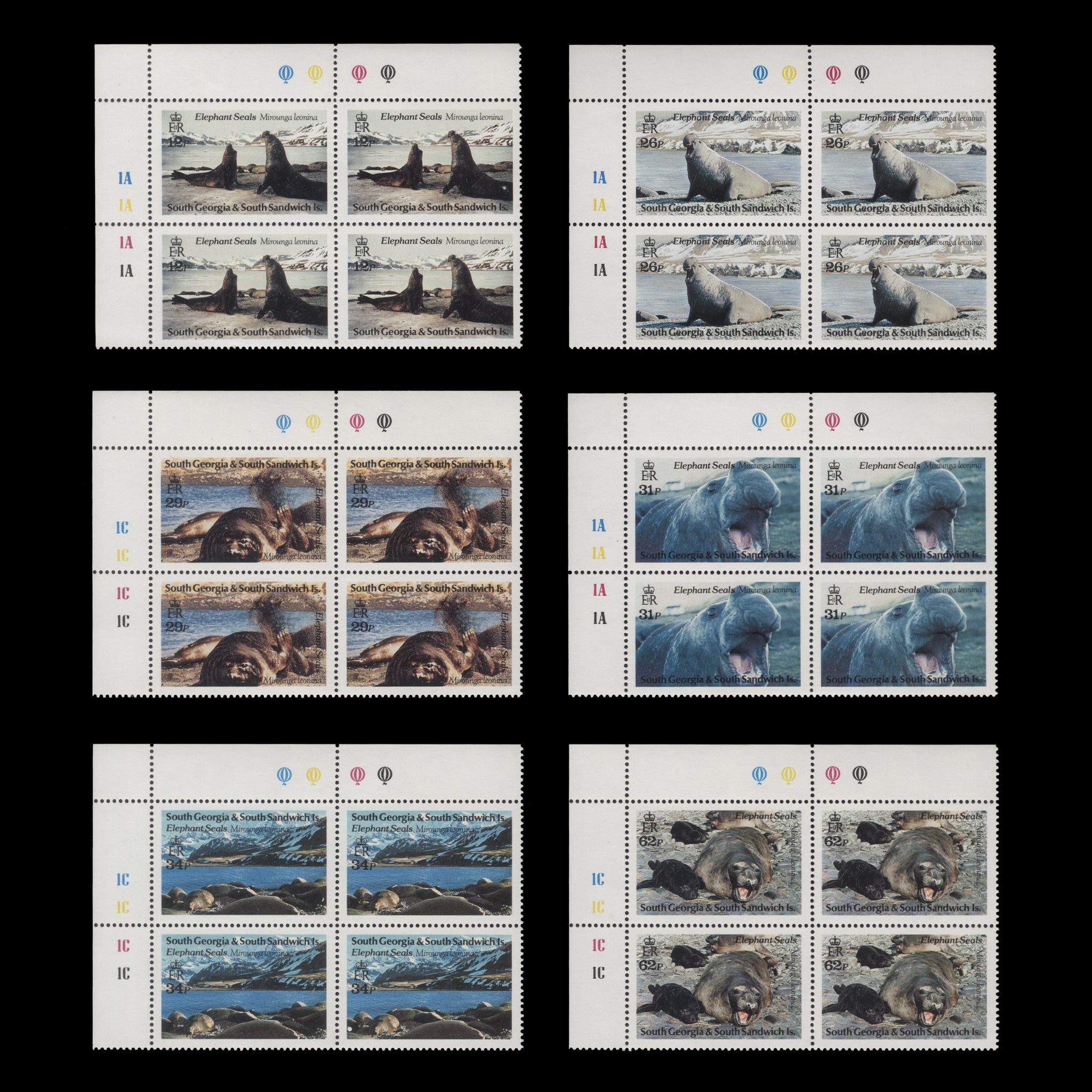 South Georgia 1991 (MNH) Elephant Seals plate blocks – ZEBOOSE.COM