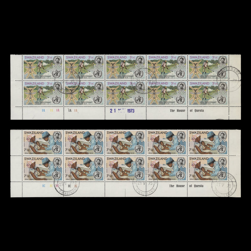 Swaziland 1973 (CTO) WHO Anniversary imprint/plate blocks