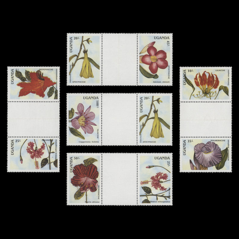 Uganda 1988 (MNH) Flowers gutter pairs