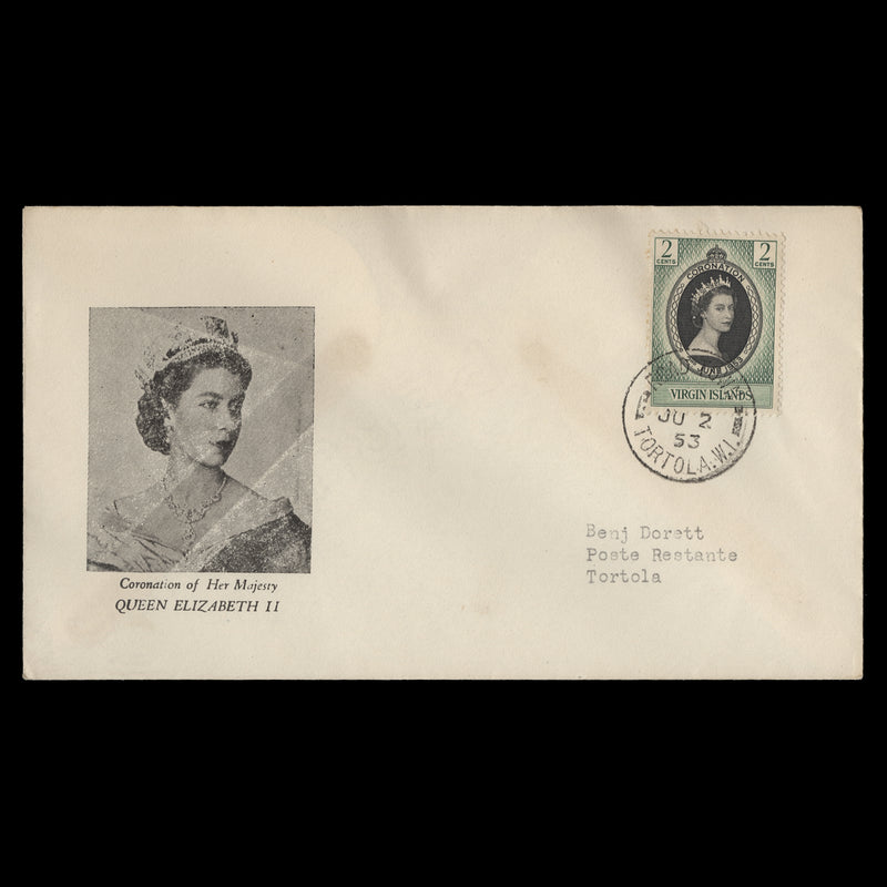 British Virgin Islands 1953 (FDC) 2c Coronation, ROAD TOWN