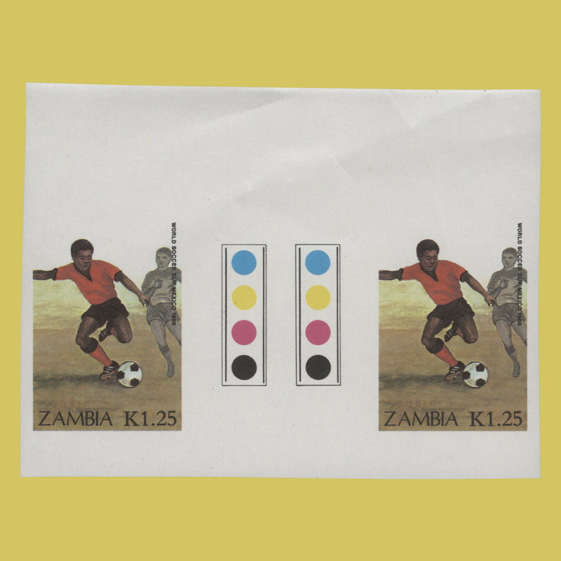 Zambia 1986 K1.25 World Cup Football, Mexico imperf proof gutter pair