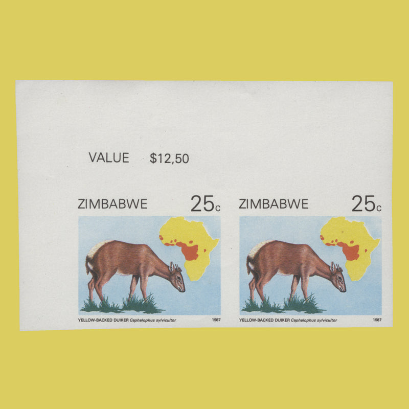 Zimbabwe 1987 Yellow-Backed Duiker imperf proof value pair