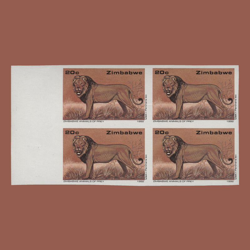 Zimbabwe 1992 Lion imperf proof block