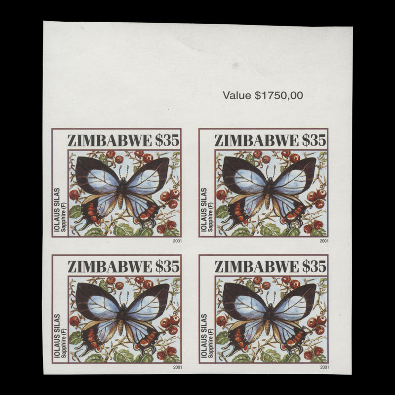 Zimbabwe 2001 Sapphire imperf proof value block