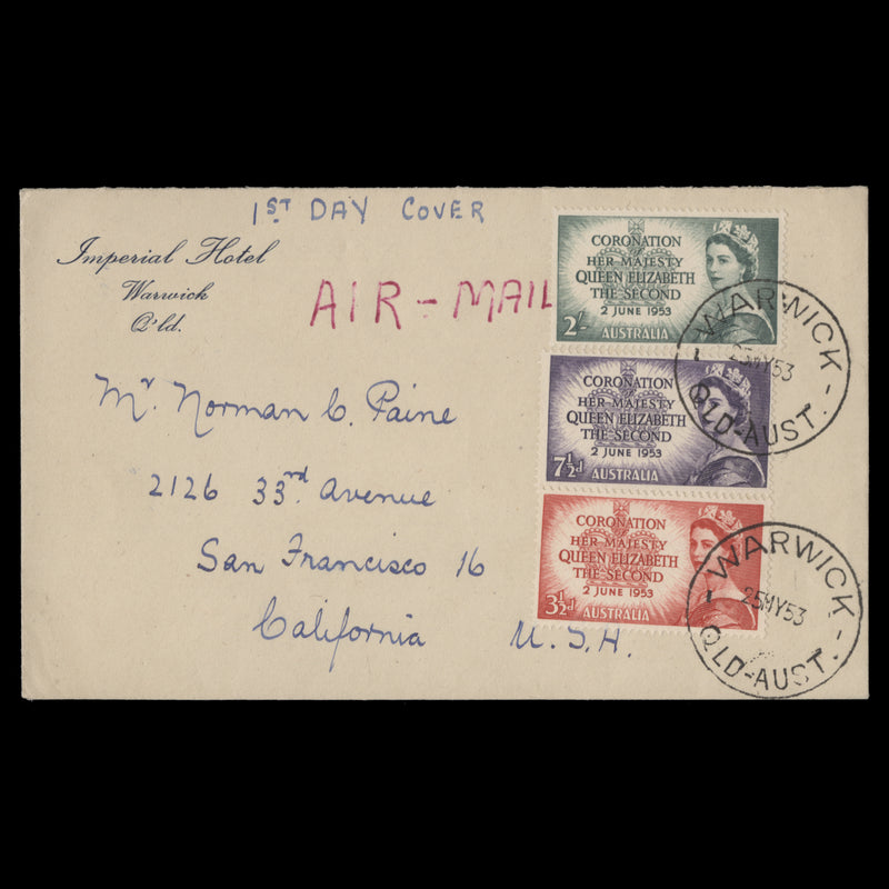 Australia 1953 Coronation first day cover, WARWICK