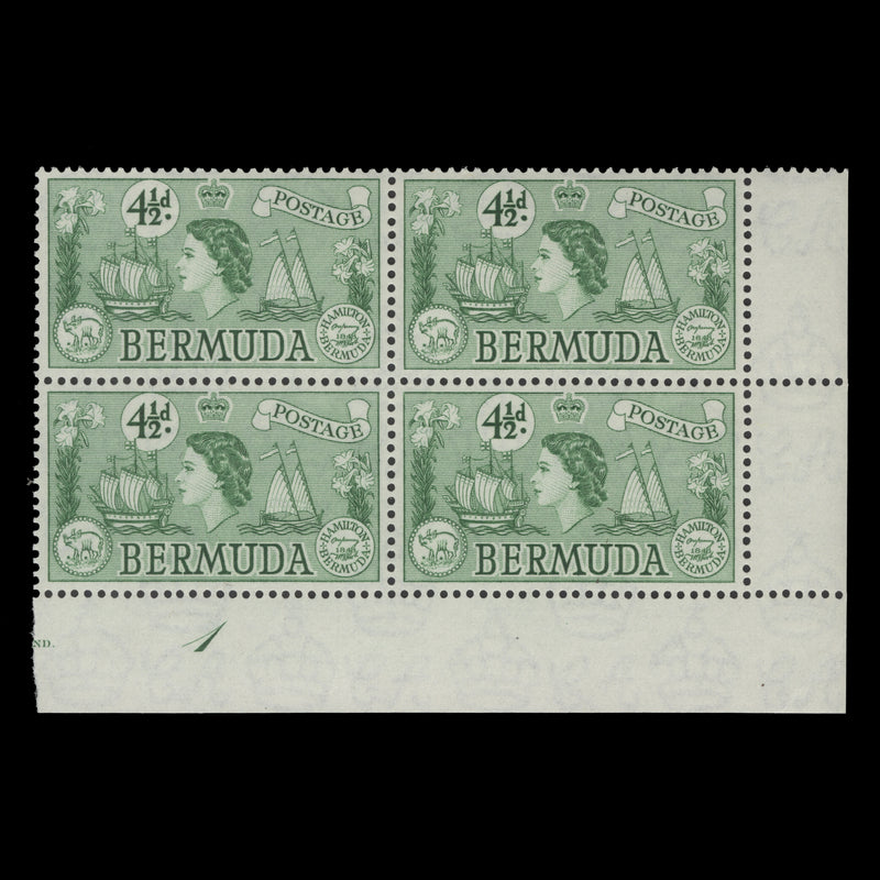 Bermuda 1953 (MNH) 4½d Sea Venture plate 1 block