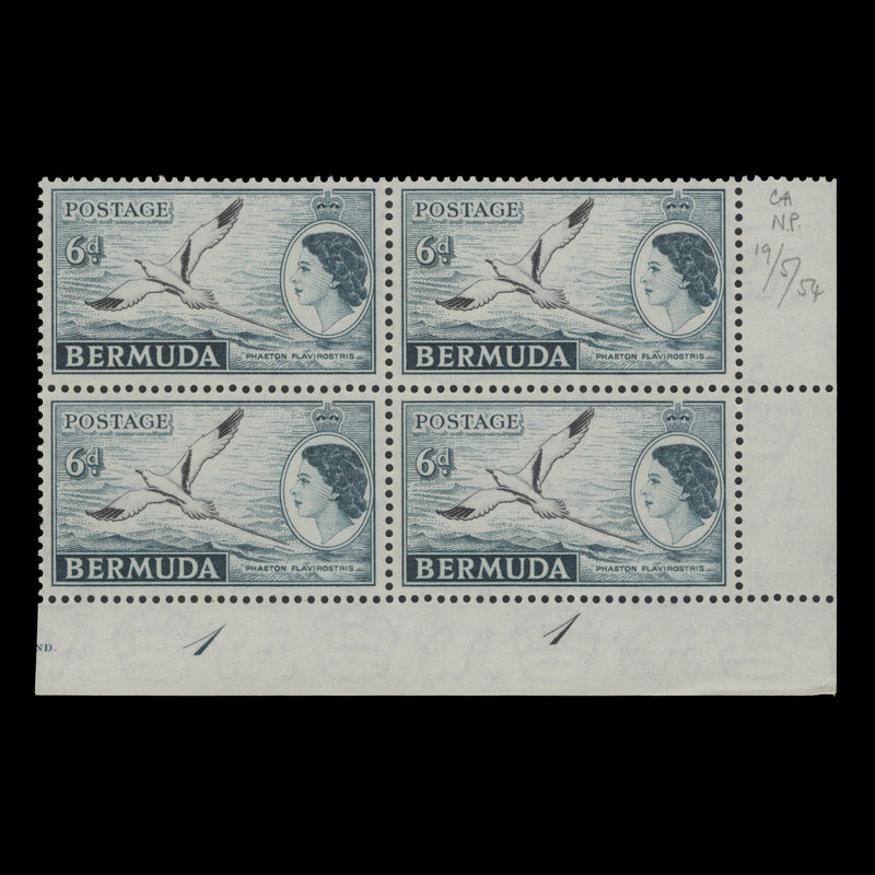 Bermuda 1954 (MNH) 6d White-Tailed Tropic Bird plate 1–1 block