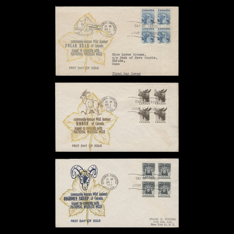 Canada 1953 Wildlife Week first day covers, OTTAWA