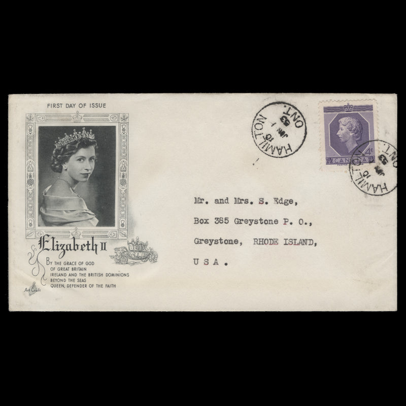 Canada 1953 (FDC) 4c Coronation, HAMILTON