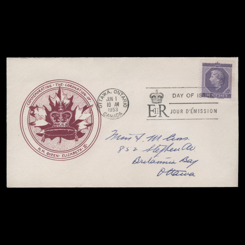 Canada 1953 (FDC) 4c Coronation, OTTAWA