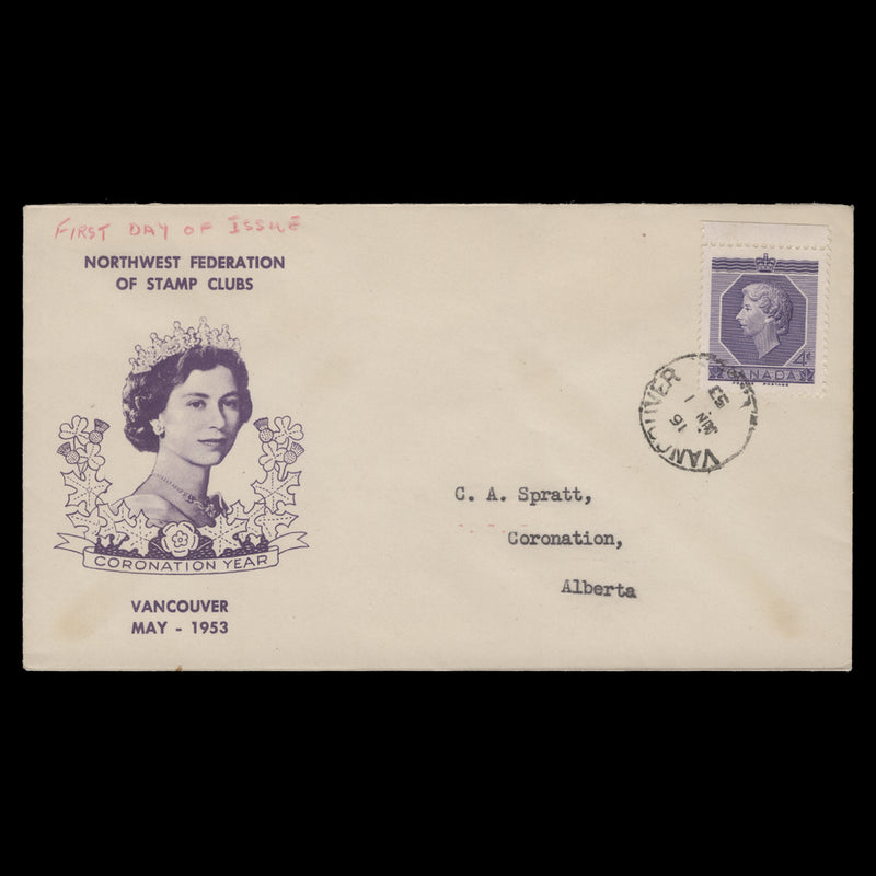 Canada 1953 (FDC) 4c Coronation, VANCOUVER