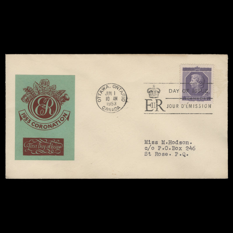 Canada 1953 (FDC) 4c Coronation, OTTAWA