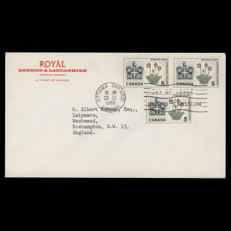 Canada 1966 (FDC) 5c Pitcher Plant singles, OTTAWA