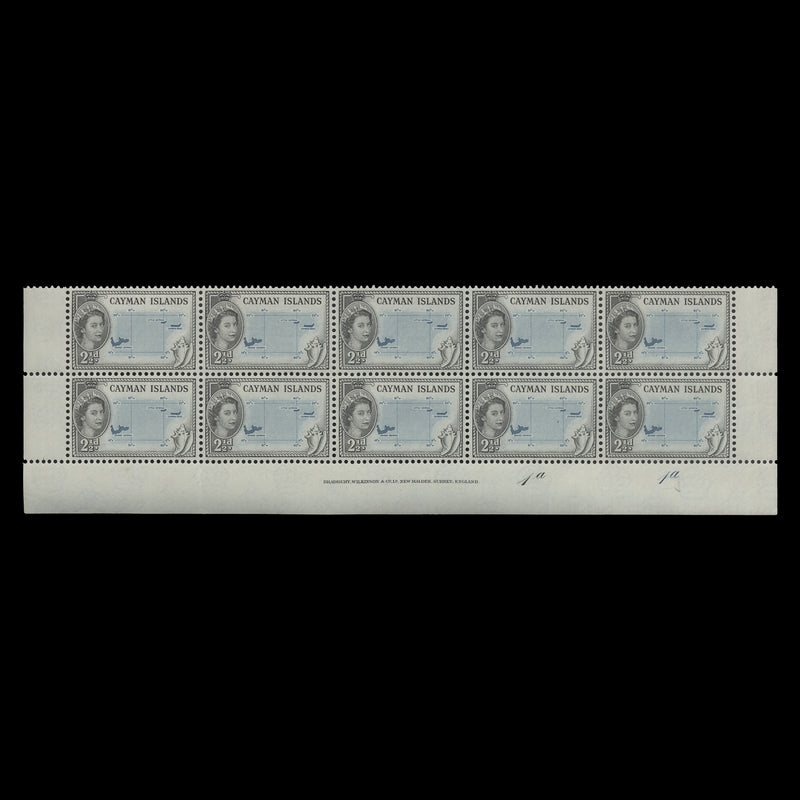 Cayman Islands 1954 (MNH) 2½d Map imprint/plate 1a–1a block