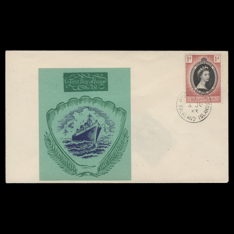 Falkland Islands 1953 (FDC) 1d Coronation, PORT STANLEY