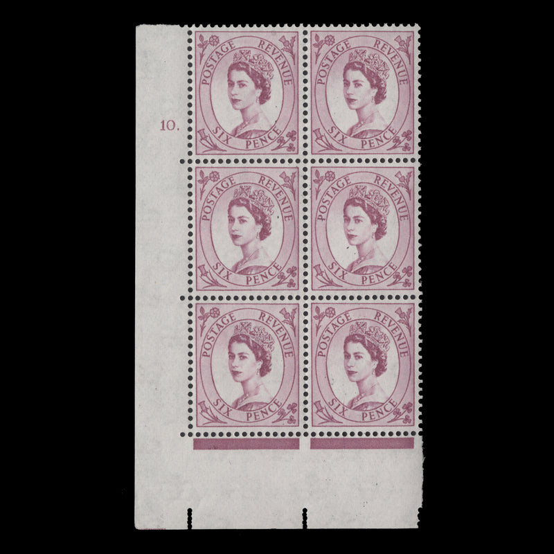 Great Britain 1962 (MNH) 6d Purple cylinder 10. block, multiple crowns