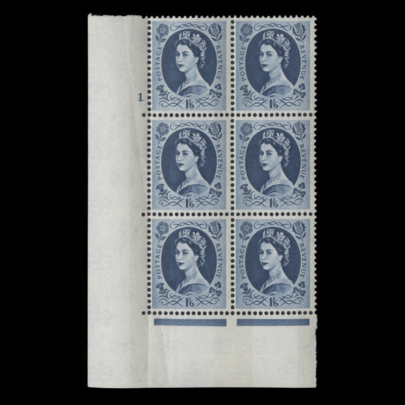 Great Britain 1966 (MNH) 10d Prussian Blue cylinder 1 block, E/I, phosphor