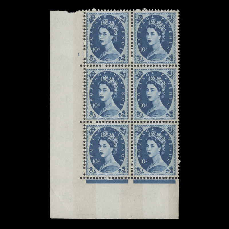 Great Britain 1966 (MNH) 10d Prussian Blue cylinder 1 block, E/I, phosphor  Media 1 of 1