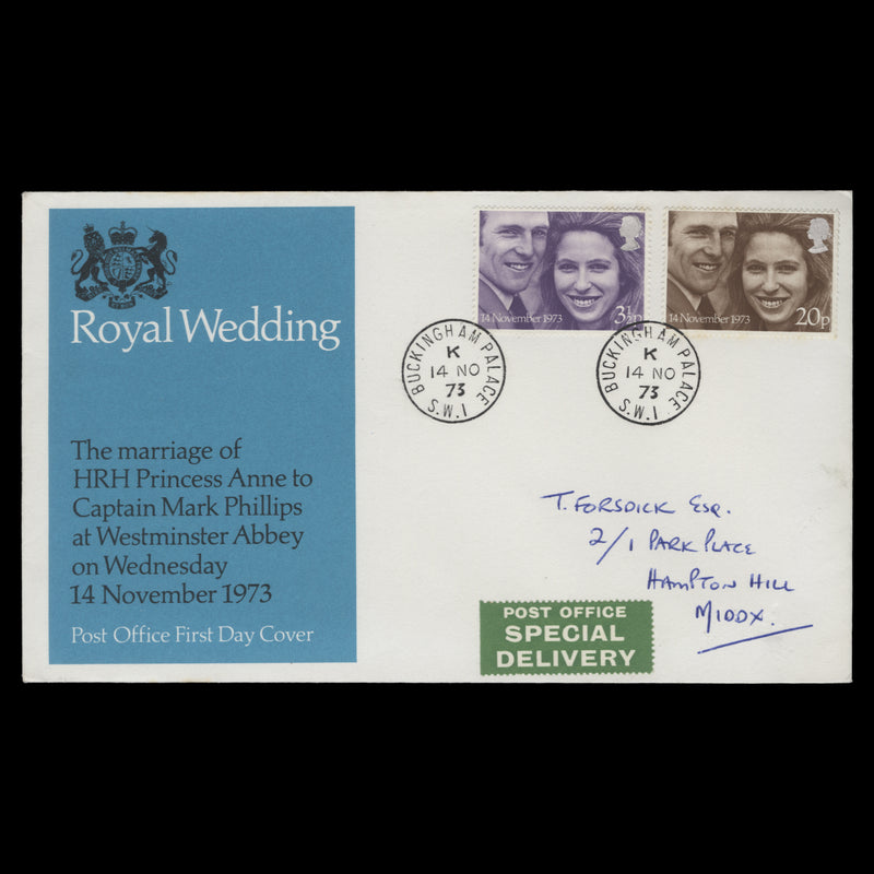 Great Britain 1973 Royal Wedding first day cover, BUCKINGHAM PALACE