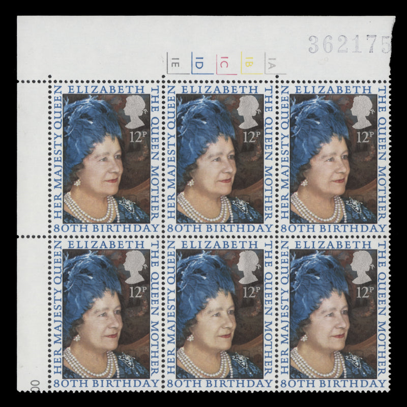 Great Britain 1980 (MNH) 12p Queen Mother's Birthday cylinder block