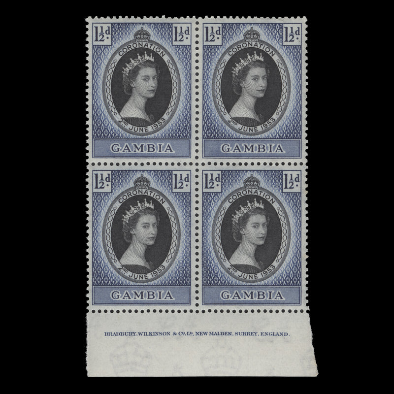 Gambia 1953 (MNH) 1½d Coronation imprint block