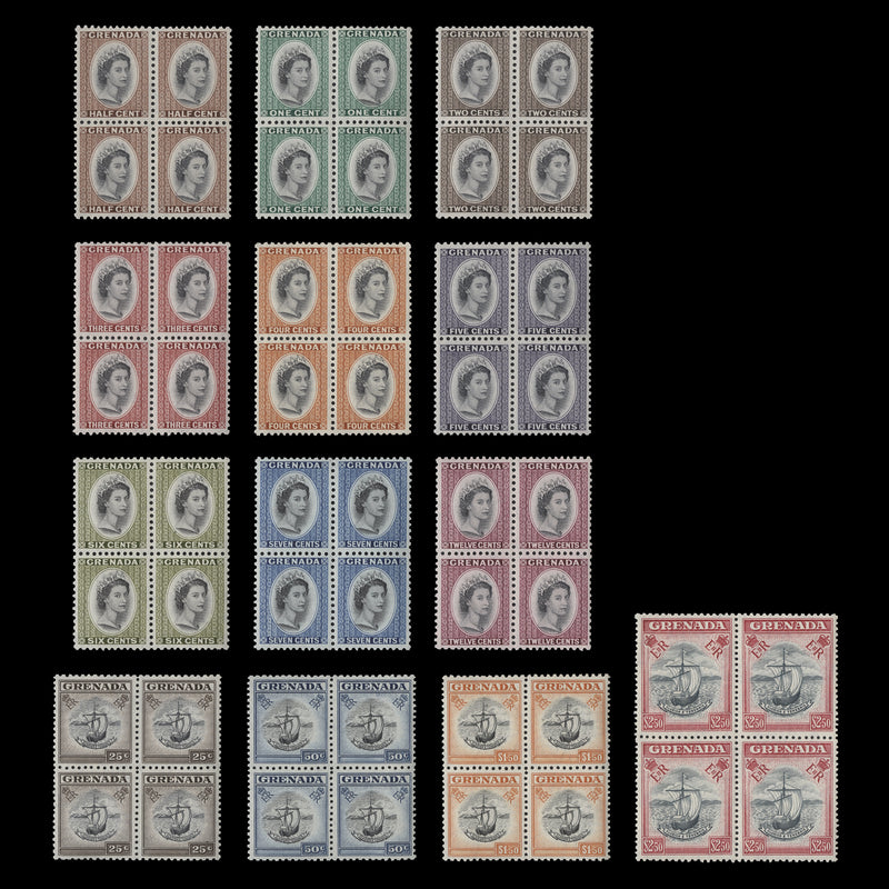 Grenada 1953-59 (MNH) Definitives blocks, script watermark