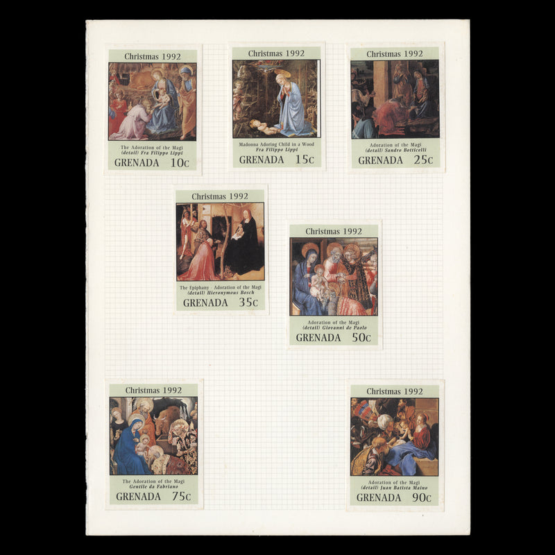 Grenada 1992 Christmas imperforate proofs on presentation cards