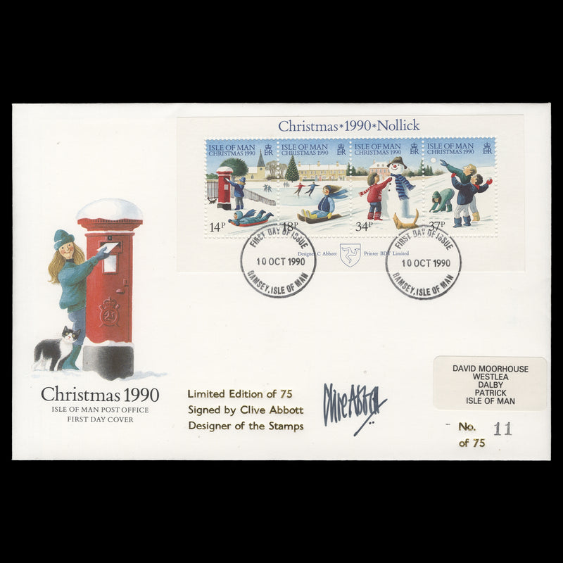 Isle of Man 1990 Christmas first day cover signed by Clive Abbott