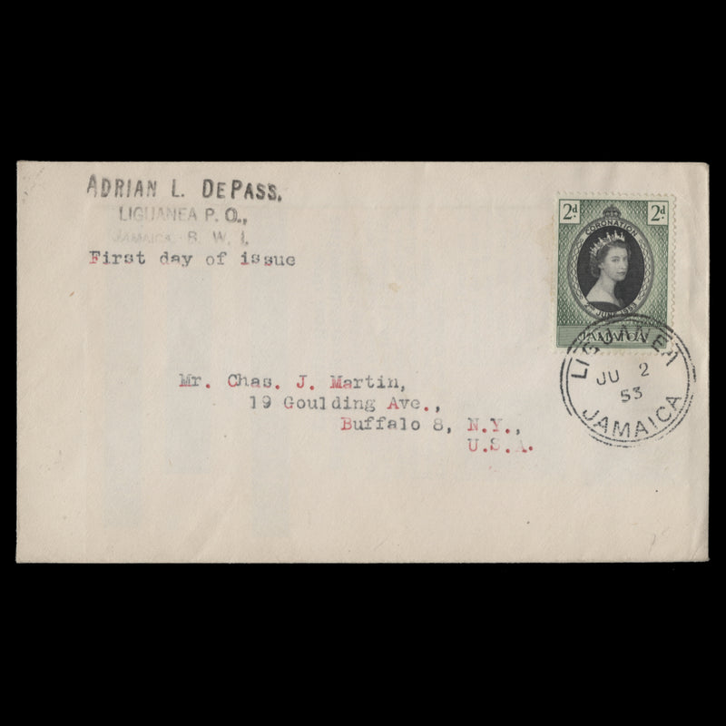 Jamaica 1953 (FDC) 2d Coronation, LIGUANEA