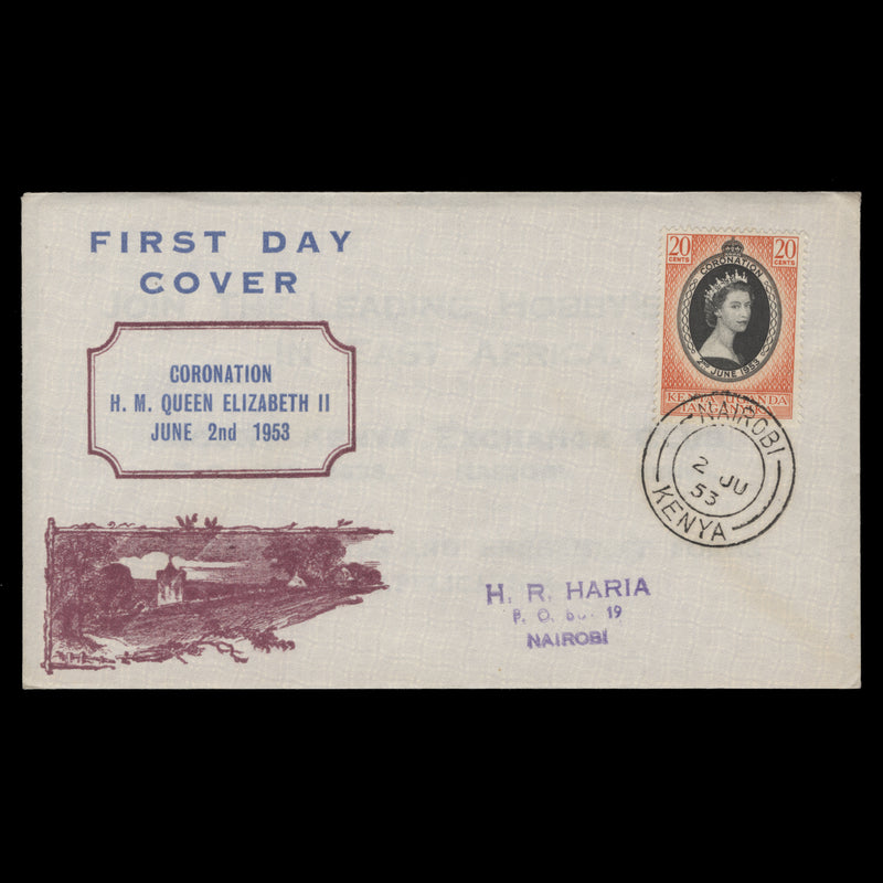 Kenya Uganda Tanganyika 1953 (FDC) 20c Coronation, NAIROBI