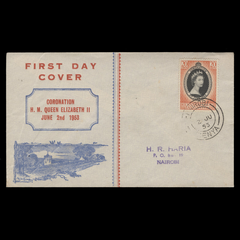 Kenya Uganda Tanganyika 1953 (FDC) 20c Coronation, NAIROBI