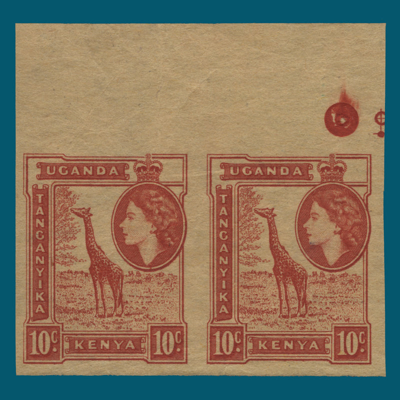 Kenya Uganda Tanganyika 1954 Giraffe imperf proof pair