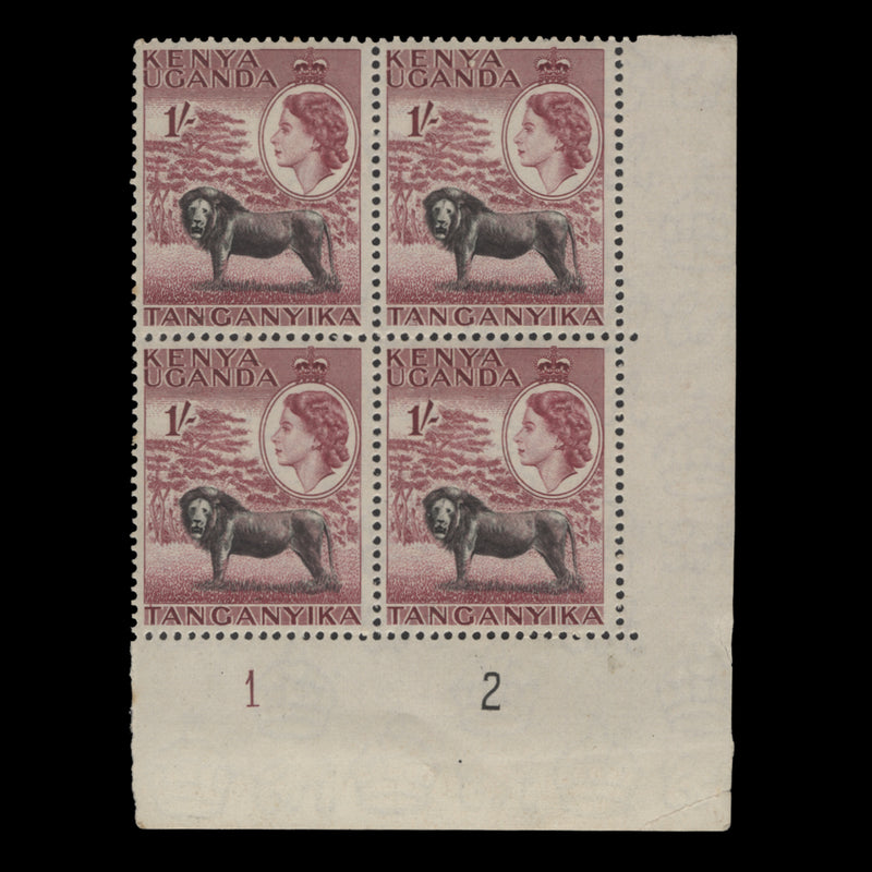 Kenya Uganda Tanganyika 1954 (MLH) 1s Lion plate 1–2 block