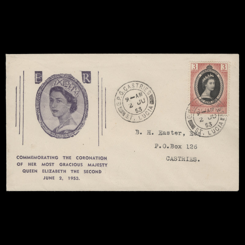 Saint Lucia 1953 (FDC) 3c Coronation, CASTRIES