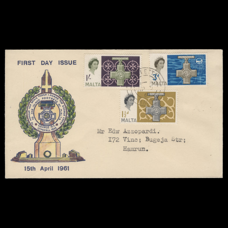 Malta 1961 George Cross Commemoration first day cover, VALLETTA