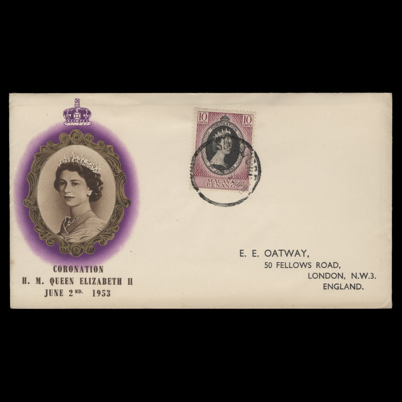 Penang 1953 (FDC) 10c Coronation, SINGAPORE