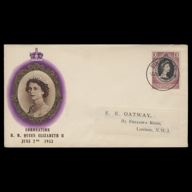 Selangor 1953 (FDC) 10c Coronation, SINGAPORE