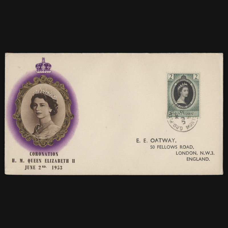 Montserrat 1953 (FDC) 2c Coronation, PLYMOUTH