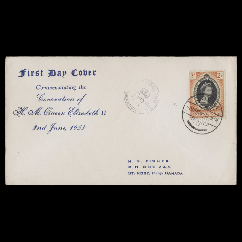 Nyasaland 1953 (FDC) 2d Coronation, ZOMBA