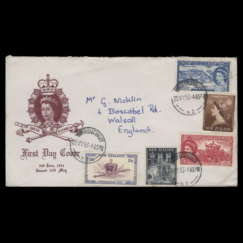 New Zealand 1953 Coronation first day cover, NORTH EAST VALLEY