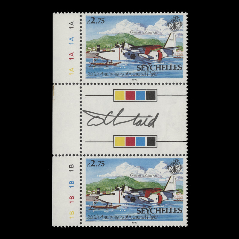 Seychelles 1983 (MNH) R2.75 Grumman Albatross gutter pair signed by designer