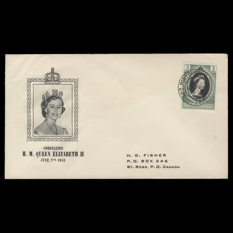 Trinidad & Tobago 1953 (FDC) 3c Coronation, PORT OF SPAIN