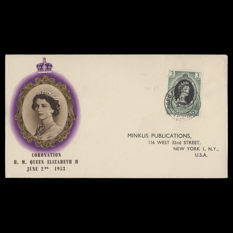 Trinidad & Tobago 1953 (FDC) 3c Coronation, PORT OF SPAIN