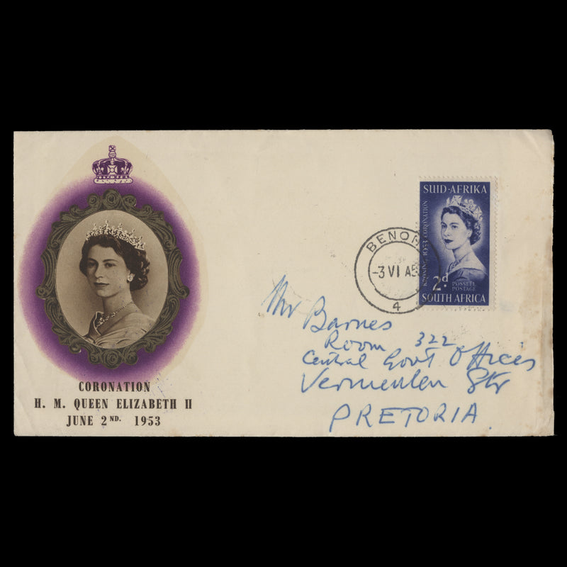 South Africa 1953 (FDC) 2d Coronation, BENONI