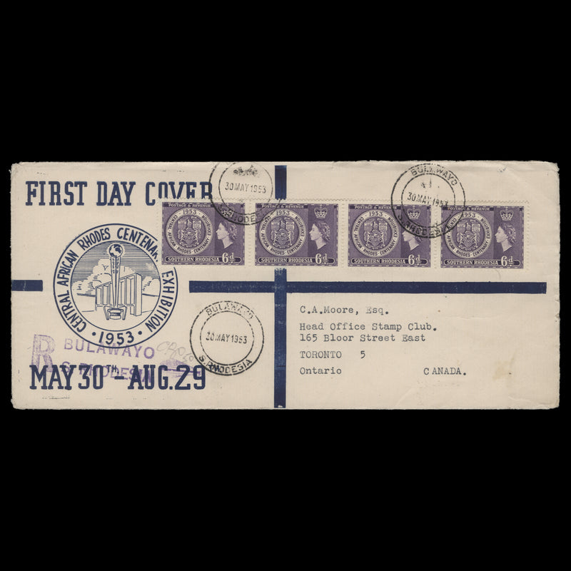 Southern Rhodesia 1953 Rhodes Centenary Exhibition first day cover, BULAWAYO