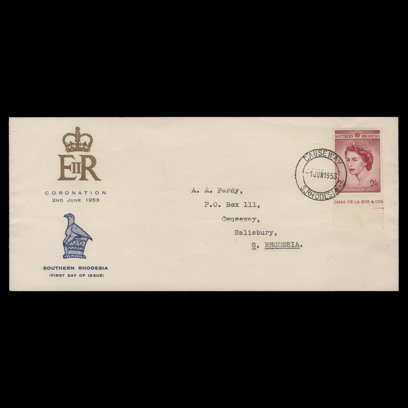 Southern Rhodesia 1953 (FDC) 2s6d Coronation, CAUSEWAY